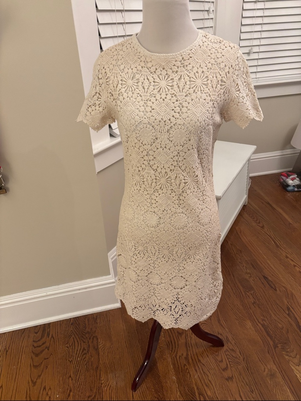 Tory Burch Cream Crochet Lace Mini Dress